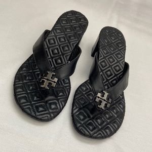 Tory Burch Maybell Block Heel Black Thong Sandals Size 7M